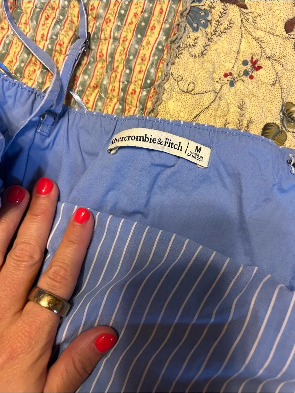 Abercrombie and Fitch Blue & White Striped Spaghetti Strap Dress M